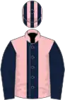 Pink, dark blue stripe and sleeves, striped cap