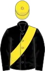 Black, yellow sash, yellow cap