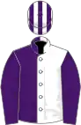 White and purple (halved), purple sleeves, striped cap