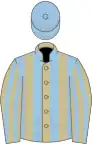 Beige and light blue stripes, light blue cap