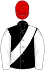 Black, white sash and sleeves, red cap