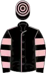 Black, pink seams, hooped sleeves and cap