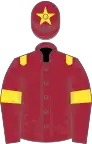 Maroon, yellow epaulets, armlets and star on cap