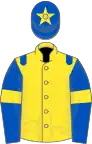 Yellow, royal blue epaulets, royal blue sleeves, yellow armlets and star on royal blue cap