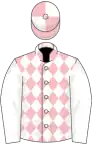 Pink, white diamonds and sleeves, quartered cap