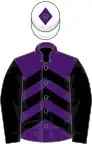 Purple, black chevrons and sleeves, white cap, purple diamond