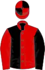 RED and BLACK HALVED, sleeves reversed, quartered cap