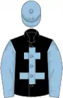 Black, light blue cross of lorraine, sleeves and cap