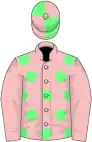 Pink, Light Green Spots, Pink Sleeves, green and pink quartered Cap