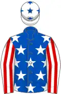 Royal Blue, White stars, Red and White striped sleeves, White cap, Royal Blue stars