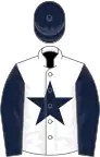 White, dark blue star, sleeves and cap