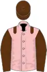 Pink, brown epaulets, sleeves and cap