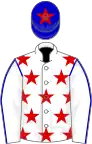 White, red stars, blue seams on sleeves, blue cap, red star
