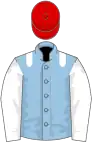 Light blue, white epaulets and sleeves, red cap