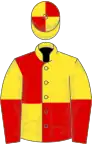 Yellow and red(quartered), halved sleeves, quartered cap