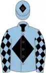 Light blue, black diamond, diamonds on sleeves, light blue cap, black diamond