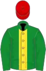 Green, yellow stripe, green sleeves, red cap