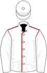 White, red seams, white sleeves and cap