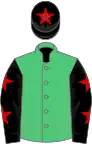 EMERALD GREEN, black sleeves, red stars, black cap, red star