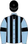Light blue and black stripes, light blue sleeves, black armlets, black cap