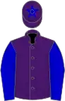 Purple, blue sleeves, purple cap, blue star
