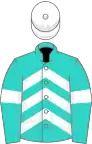 Turquoise, white chevrons and armlets, white cap