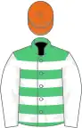 Green and white hoops, white sleeves, orange cap