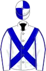 White, blue cross-belts and seams on sleeves, quartered cap