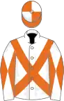White, orange cross sashes, diabolo on sleeves, orange and white quartered cap