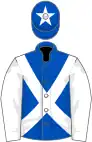 Royal blue, white cross sashes and sleeves, white star on cap
