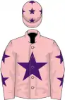 Pink, purple star, purple stars on sleeves and cap