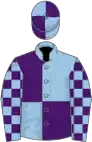 Light blue and purple (quartered), checked sleeves, quartered cap
