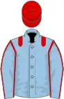 Light blue, red epaulets, light blue sleeves, red seams, red cap