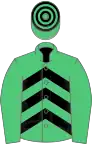 Emerald green and black chevrons, emerald green sleeves, hooped cap