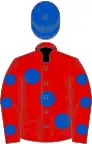 Red, large Royal Blue spots, Red sleeves, Royal Blue spots, Royal Blue cap