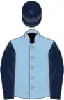 Light blue, dark blue sleeves and cap