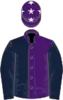 Purple and dark blue halved, dark blue sleeves, purple cap, white stars