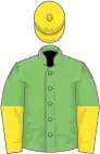 Light green, yellow halved sleeves, yellow cap