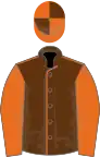 Brown, orange seams and sleeves, quartered cap