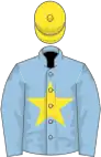 Light blue, yellow star and cap