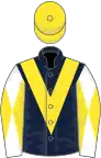 Dark blue, yellow chevron, white and yellow diabolo on sleeves, yellow cap