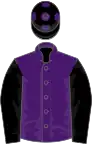 Purple, black sleeves, black cap, purple spots