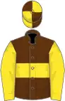 Brown, yellow hoop and sleeves, quartered cap