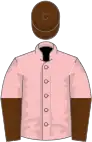 Pink, brown and pink halved sleeves, brown cap