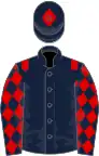 Dark blue, red epaulets, diamonds on sleeves, dark blue cap, red diamond