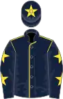 Dark blue, yellow seams, dark blue sleeves, yellow stars, dark blue cap, yellow star