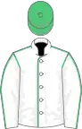 White, emerald green seams, emerald green cap
