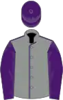 Grey, purple seams, purple sleeves and cap