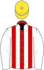 Red and white stripes, white sleeves, yellow cap