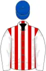 Red and white stripes, white sleeves, royal blue cap